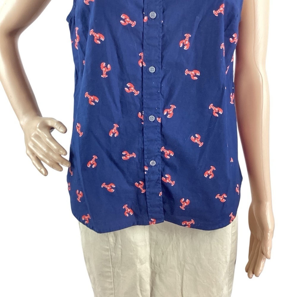 J.Crew Factory Signature Fit Sleeveless Poplin Shirt Navy Lobster M - Picture 3 of 7